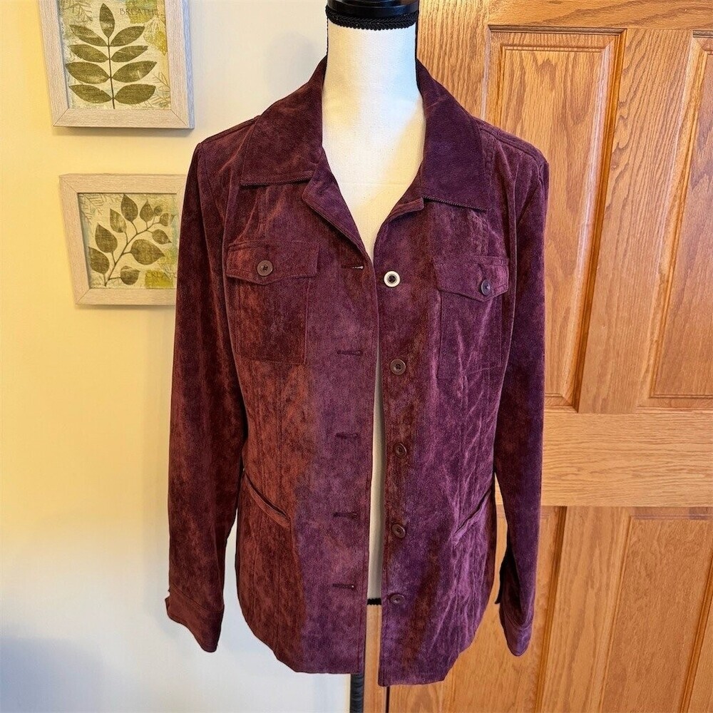 Croft & Barrow Jacket Womens M Burgundy Corduroy Blazer Button Front
